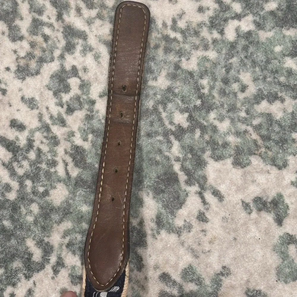 Ocean Rider Shrimp Woven Ribbon Leather Brass Buckle Belt Sz 34 - USA Made